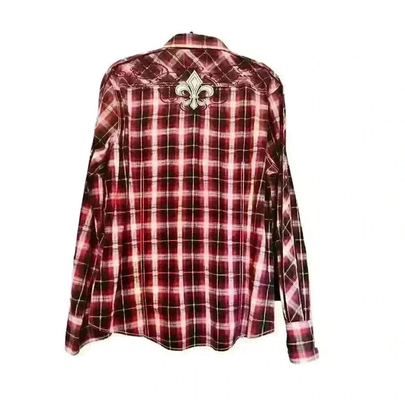 Pop Icon Clothing for Buckle XL Plaid Embroidered Fleur De Lis Pearl Snap Shirt - Picture 9 of 13